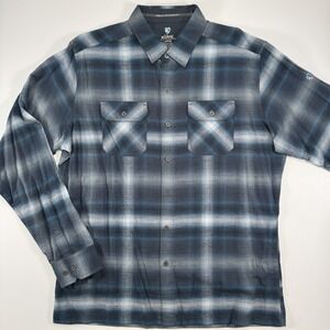 KUHL Dillingr Flannel Mens Large Blue Plaid Chest Pockets Durable Never Worn